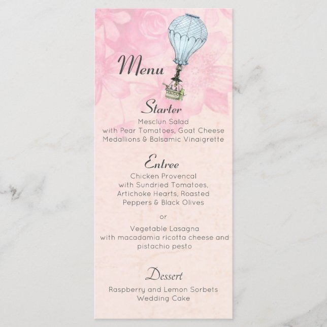 Menu Mariage de ballon à air chaud vintage (Devant)