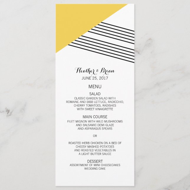 Menu Mariage de bande géométrique jaune (Devant)