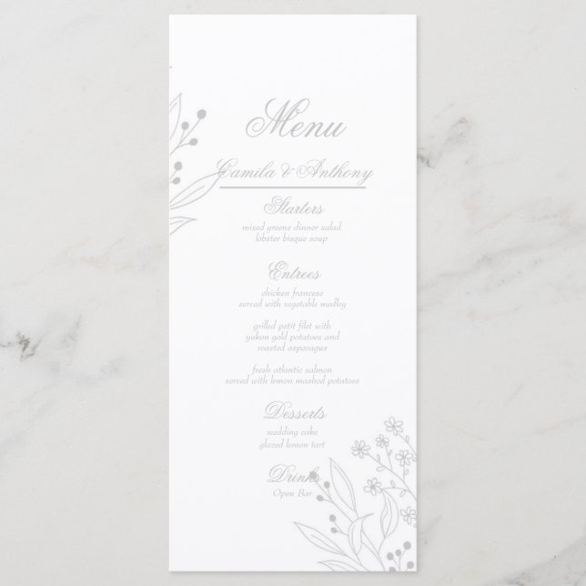 Menu Mariage de Boho Floral Corner Argent (Devant)