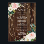 Menu Mariage de bois géométrique Floral Rustique<br><div class="desc">Ce menu mariage est composé de fleurs d'aquarelle peintes dans des feuillages rose, blanc et vert, avec un cadre d'or géométrique sur un arrière - plan d'impression de bois rustique. Pour une personnalisation plus avancée de cette conception, cliquez sur le lien Personnaliser supplémentaire pour modifier la police, la taille et...</div>