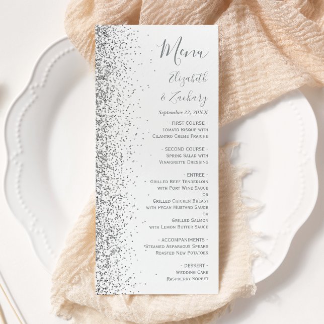 Menu Mariage de bord de Parties scintillant argent blan (Créateur téléchargé)
