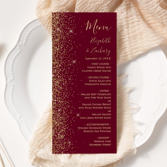 Menu Mariage de bord de Parties scintillant d'or rouge  (Créateur téléchargé)