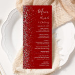 Menu Mariage de bord de Parties scintillant en argent r<br><div class="desc">Le bord gauche de cet élégant menu mariage moderne présente un style de parties scintillant en faux argent. Le texte personnalisable combine écriture gris argenté,  copperplate et polices italiques sur un arrière - plan rouge crimson. L'envers présente une parties scintillant rouge et argent assortie.</div>