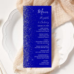 Menu Mariage de bord de Parties scintillant Royal Blue<br><div class="desc">Le bord gauche de cet élégant menu mariage moderne présente un style de parties scintillant en faux argent. Le texte personnalisable combine écriture blanche,  copperplate et polices italiques sur un arrière - plan bleu royal. L'envers présente une parties scintillant bleue et argentée assortie.</div>