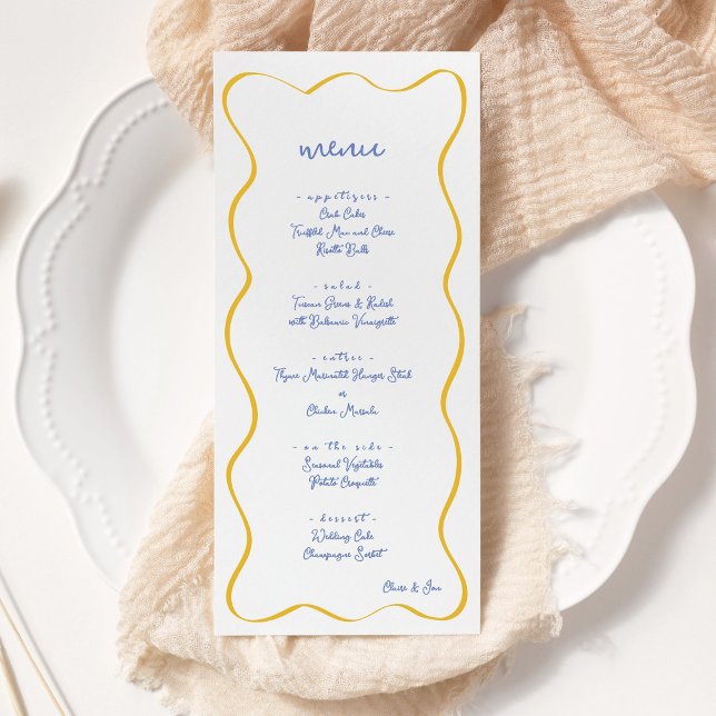 Menu Mariage de bordure incurvée bleu et jaune (Créateur téléchargé)