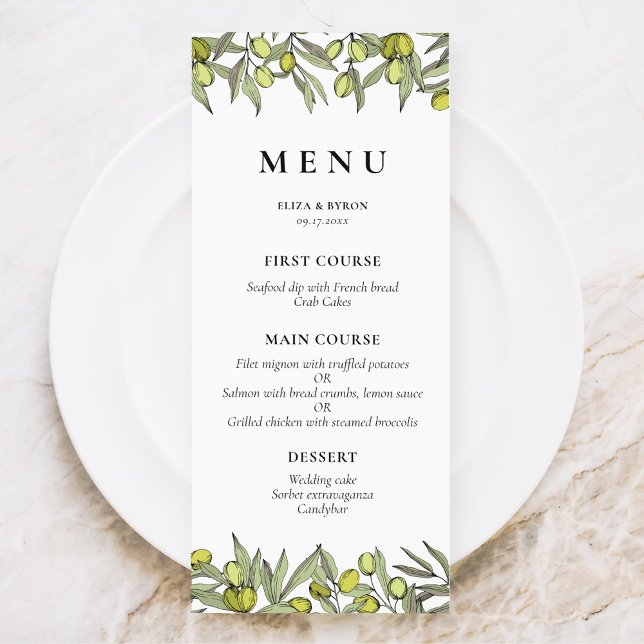 Menu Mariage de branche Olive moderne (Créateur téléchargé)