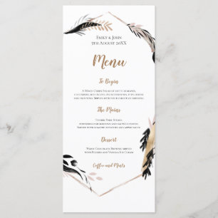 Menu Mariage de cadre Feuilles Boho Gold et Black Feath