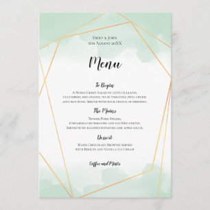 Menu Mariage de cadre géométrique Mint Green Aquarelle
