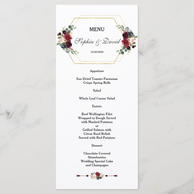 Menu Mariage de cadre Hexagon Hexagon Floral Bourg (Devant)