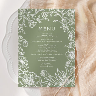 Menu Mariage de cadre végétal vintage Sage Green