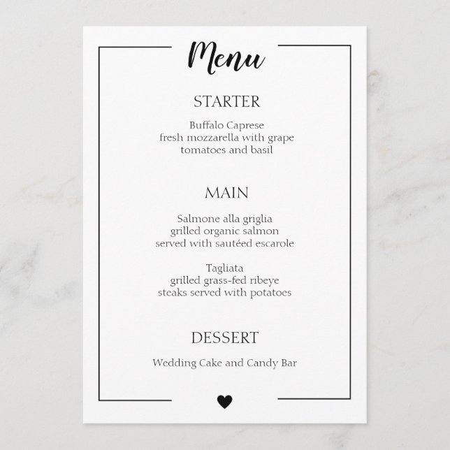 Menu Mariage de calligraphie à la bordure noire simple (Devant)