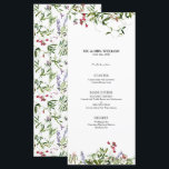 Menu Mariage de calligraphie Fleur sauvage moderne<br><div class="desc">Créez le cadre parfait de la réception avec ce menu branché de 4"x 9" avec une élégante typographie de script en lettrage à la main et un positionnement moderne, ainsi qu'une délicate florale botanique fleur sauvage d'été. C'est un joli design estival ! Personnalisez vos détails accentués avec une belle calligraphie...</div>