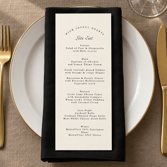 Menu Mariage de calligraphie formel noir et crème (Créateur téléchargé)