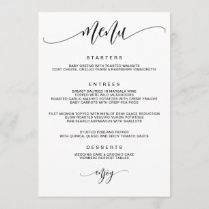 Menu Mariage de calligraphie moderne