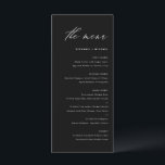 Menu Mariage de calligraphie noir et blanc<br><div class="desc">Ajoutez un accent élégant à votre paysage de table d'événements avec cette carte de menu personnalisable. Il présente un script fantaisiste et une typographie simple. Personnalisez cette carte de menu moderne en ajoutant vos propres détails. Cette carte de menu noir et blanc est parfaite pour les mariages, les douches nuptiales,...</div>