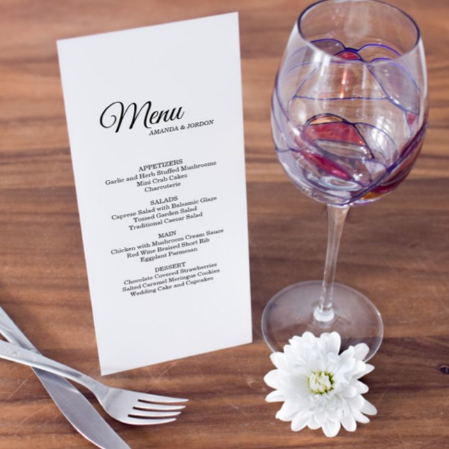 Menu Mariage de calligraphie noir et blanc simple (Créateur téléchargé)