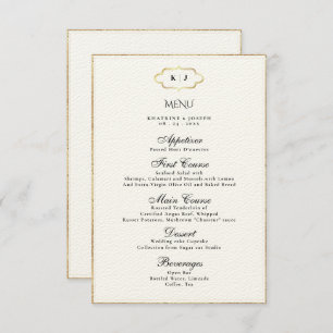 MENU MARIAGE DE CALLIGRAPHIE ROMANTIQUE MONOGRAMME