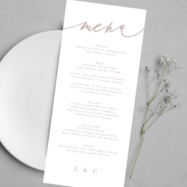 Menu Mariage de calligraphie rose classique (Créateur téléchargé)