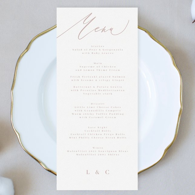 Menu Mariage de calligraphie rose moderne (Créateur téléchargé)