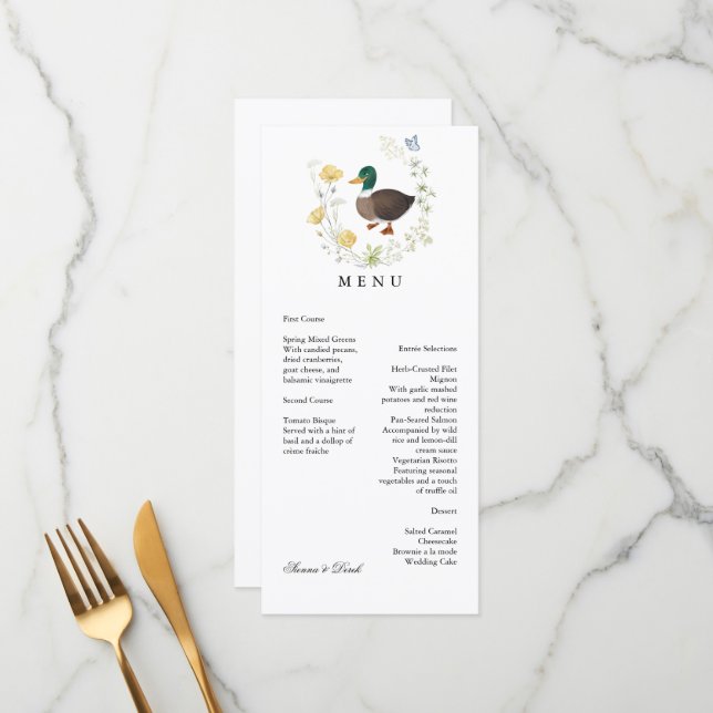 Menu Mariage de canard colvert fleur sauvage (Devant/Arrière en situation)