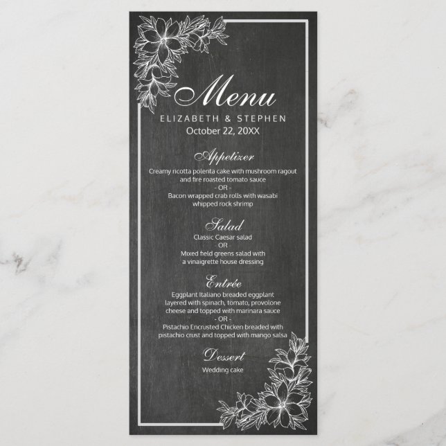Menu Mariage de charpentes florales noir et blanc (Devant)
