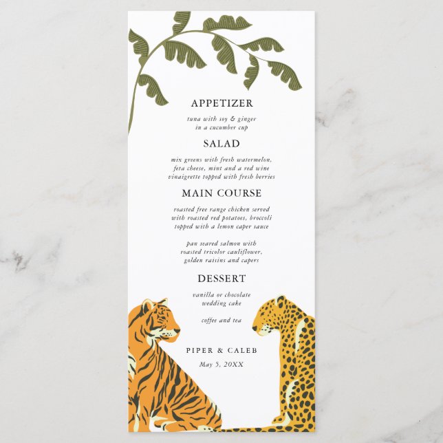 Menu Mariage de chats sauvages tropicaux (Devant)