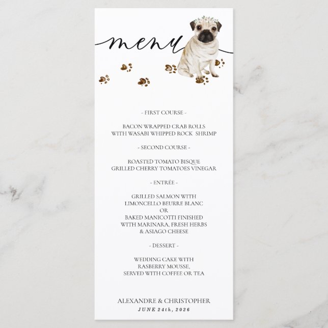 Menu Mariage de chien de parti de mariage de chiot Pug (Devant)