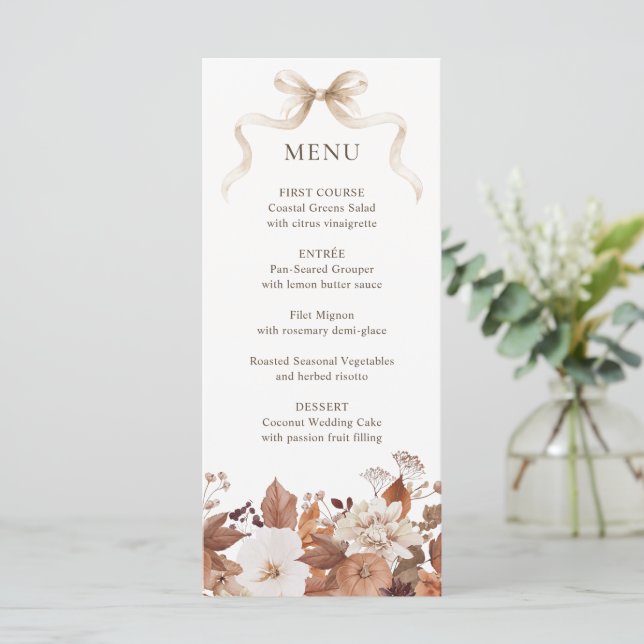 Menu Mariage de citrouille florale d'automne (Debout devant)