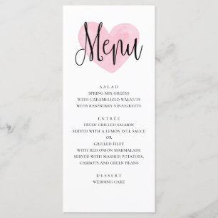 Menu mariage de coeur rose. Dîner romantique et mo
