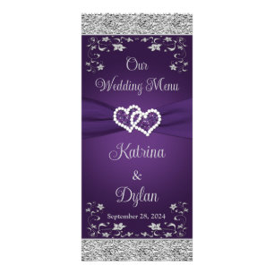 Menu Mariage de Coeurs d'Amour Violet Gris