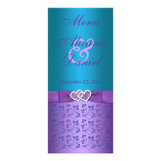 Menu Mariage de Coeurs Floraux violets et turquois