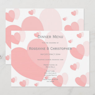 Menu Mariage de conception Coeurs de couleur rose