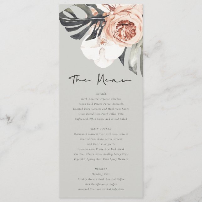 MENU MARIAGE DE COULEUR D'EAU FLORALE MONSTRERA (Devant)