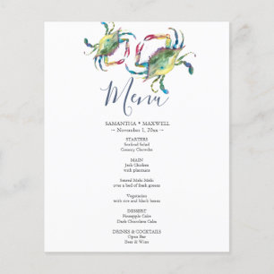 Menu Mariage de crabe bleu aquarelle