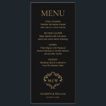 Menu Mariage de cravate noir officiel Monogramme de crê<br><div class="desc">Améliorez votre réception de mariage avec ce Monogramme de crête Mariage Formel Couleur or noir personnalisé Menu. Doté d'une élégante crête et d'un design monogramme, ce menu ajoute une touche de sophistication à votre journée spéciale. Personnalisez avec vos noms et détails mariages pour créer une expérience culinaire mémorable pour vos...</div>