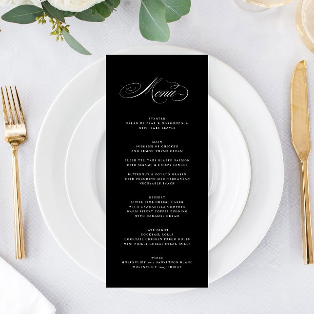 Menu Mariage de Cravate noire Premium Eleging Calligrap (Créateur téléchargé)