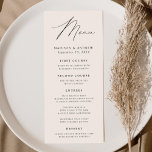 Menu Mariage de crème Elegance moderne<br><div class="desc">Menu de mariage simple et élégant avec "Menu" affiché dans un script noir moderne avec un arrière - plan crème ou couleur de votre choix. Personnalisez le menu mariage en ivoire en ajoutant vos noms, votre date de mariage et vos informations de menu. Conçu pour coordonner avec notre collection de...</div>
