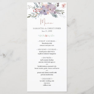 Menu Mariage de cuivre violet Fleur sauvage d'aquarelle