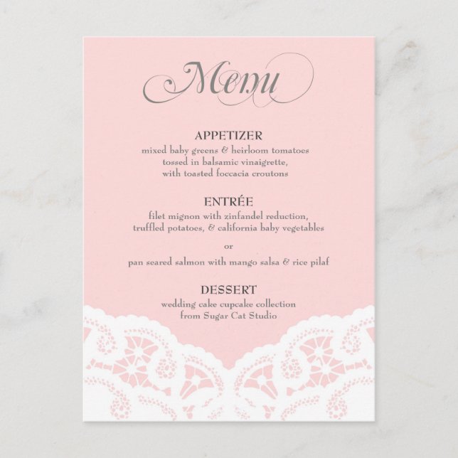 Menu Mariage de dentelle rose vif (Devant)