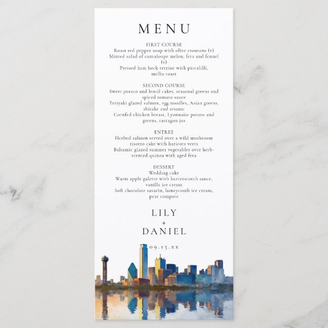 Menu Mariage de destination à Dallas avec vue sur la sk (Devant)