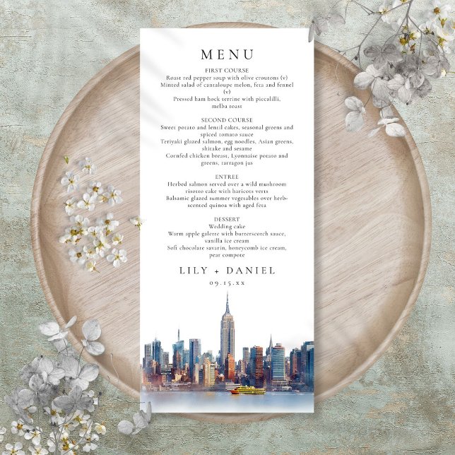 Menu Mariage de destination à New York à l'aquarelle (Watercolor New York City Destination Wedding Menu)