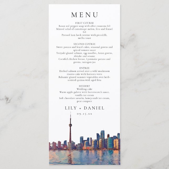 Menu Mariage de destination à Toronto avec vue sur la s (Devant)