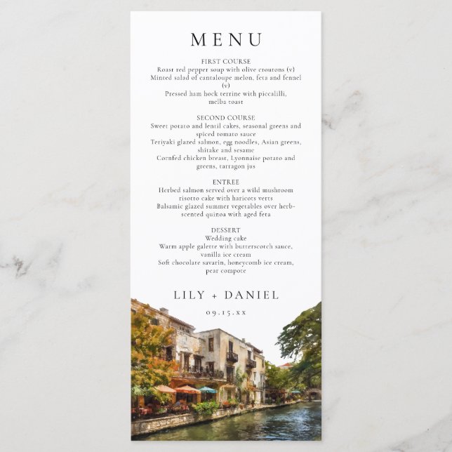 Menu Mariage de destination aquarelle à San Antonio (Devant)