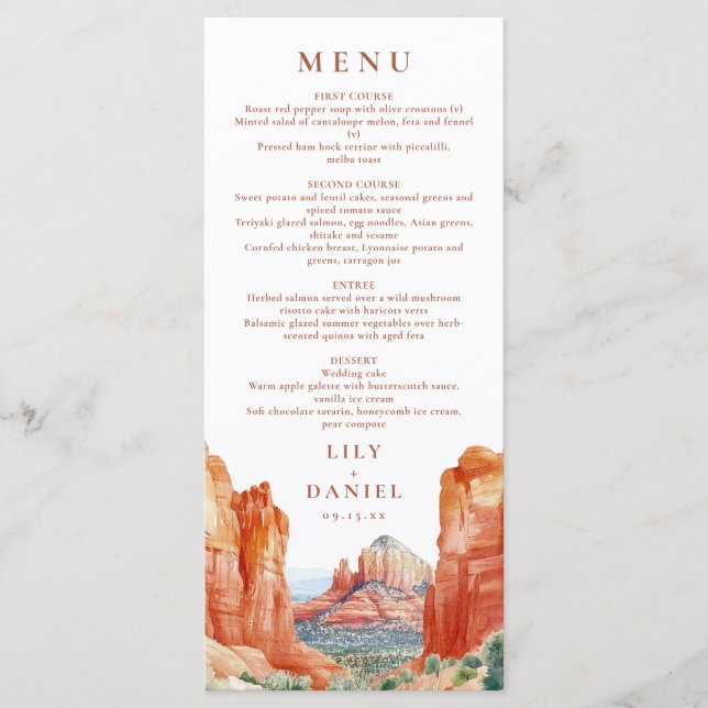 Menu Mariage de destination aquarelle dans le désert mo (Devant)