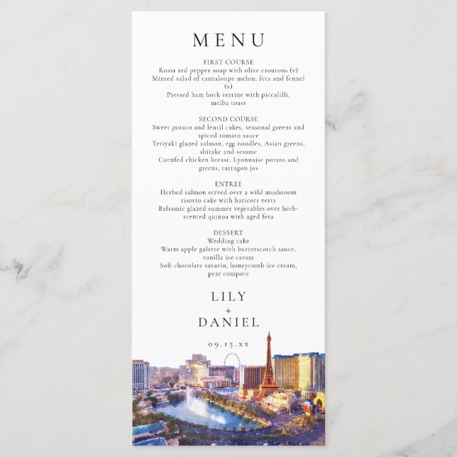 Menu Mariage de destination aquarelle sur la skyline de (Devant)