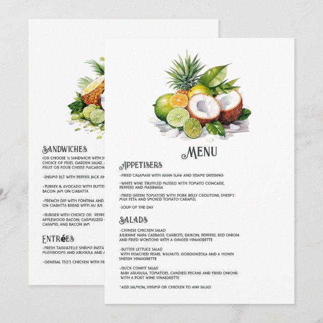 Menu Mariage de destination aux Caraïbes à l'aquarelle (Devant / Derrière)