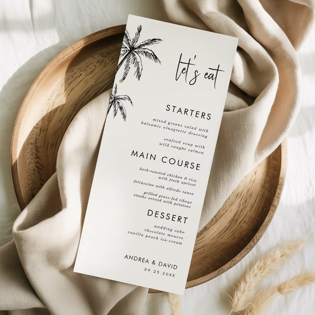 Menu Mariage de Destination avec Palmier Dessiné à la M (Créateur téléchargé)