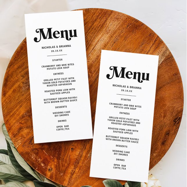 Menu Mariage de disco rétro noir et blanc (Créateur téléchargé)