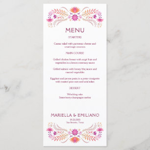 Menu Mariage de douche Fiesta Rose Anniversaire