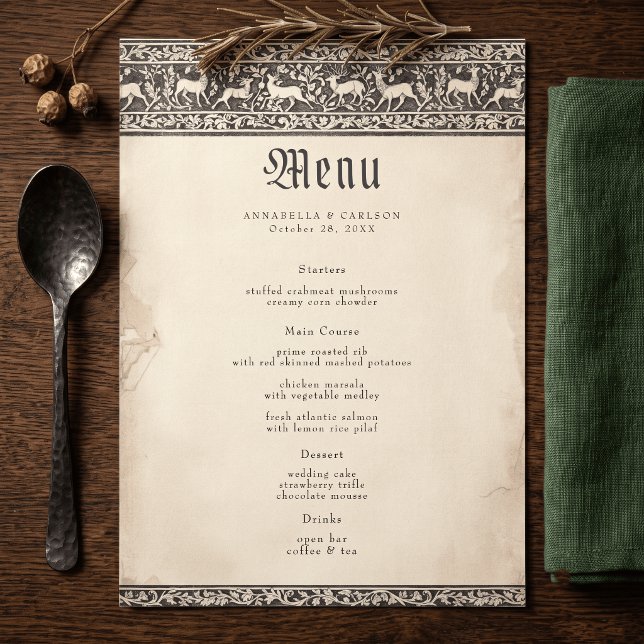 Menu Mariage de fantasy médiéval noir gravure vintage (Créateur téléchargé)